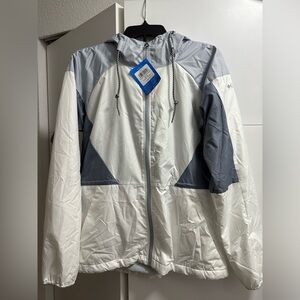 Columbia Women's Side Hill Colorblock Hooded Jacket Lined Windbreaker Small Grey